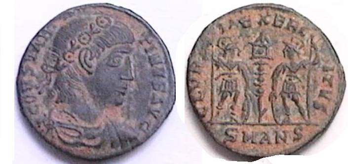 AE4 de Constantino II?. GLORIA EXERCITVS. Antioch_RIC_viii_042