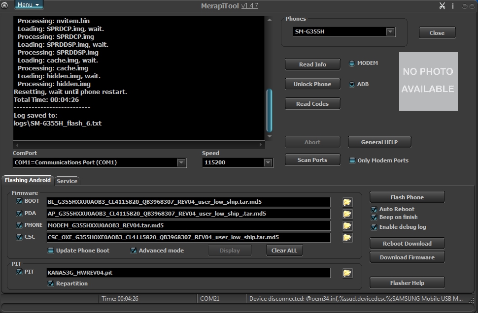 Samsung G355H Unknown Baseband Done With Great Merapi Tool Screenshot_9