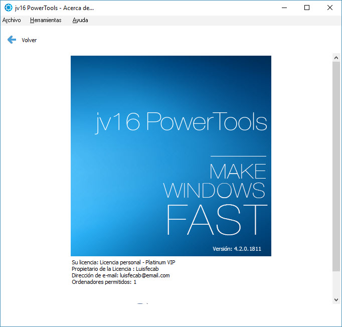 jv16 PowerTools v4.2.0.1811 [Analizar, optimizar, limpiar, eliminar, ajustar y mantener los sistemas... Fotos_06649_jv16_Power_Tools_v4.2.0.1811_About