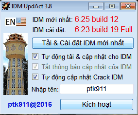 Kích hoạt IDM mọi phiên bản, tự động cập nhật Idmupd3_8