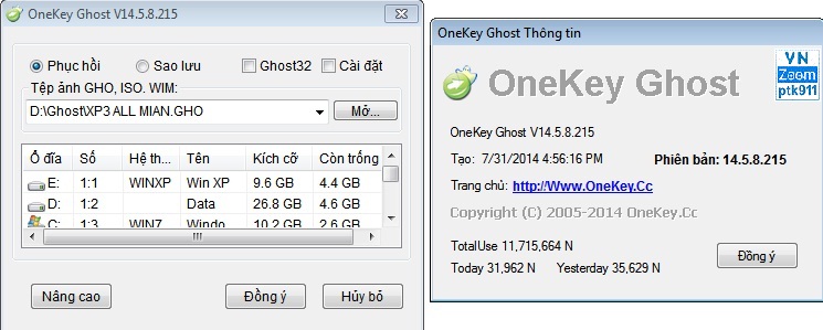 OneKey Ghost v14.5.8.215 Việt hóa - Sao lưu và bung Ghost dễ dàng Onekeyghost_1