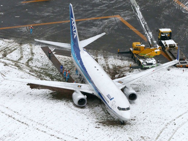 [Internacional] Avião desliza na neve e ultrapassa pista em aterrisagem no Japão  Aviao