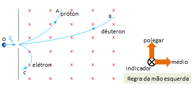 Trajetória elétron, próton e dêuteron. Im1