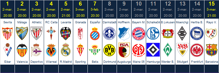 La Quiniela de Zona Malaguista: Jornada 27ª (2-3 Mar) JQ_Horarios