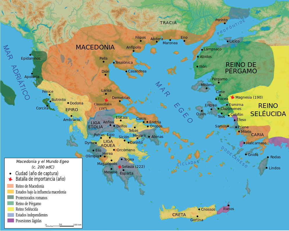 Tetradracma ático. Atalo I Soter. Reino de Pérgamo. Pérgamo. Región de Misia. (Actual provincia de Balikesir, Turquía). 241-197 A.C. Map_Macedonia_200_BC_es_svg