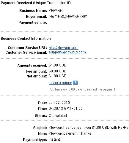 1º Pago de Klowbux ( $1,80 ) Klowbuxpayment