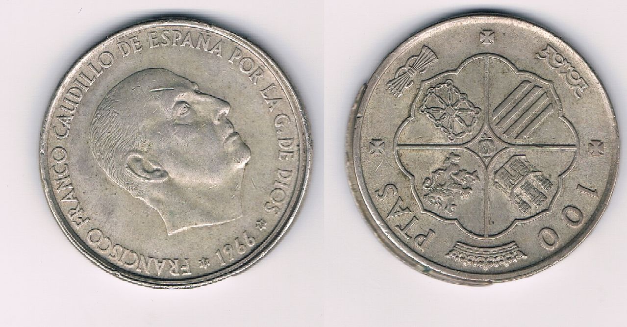 ERROR ACUÑACIÓN 100 PTS 1966 *66 FRANCO FRANCO