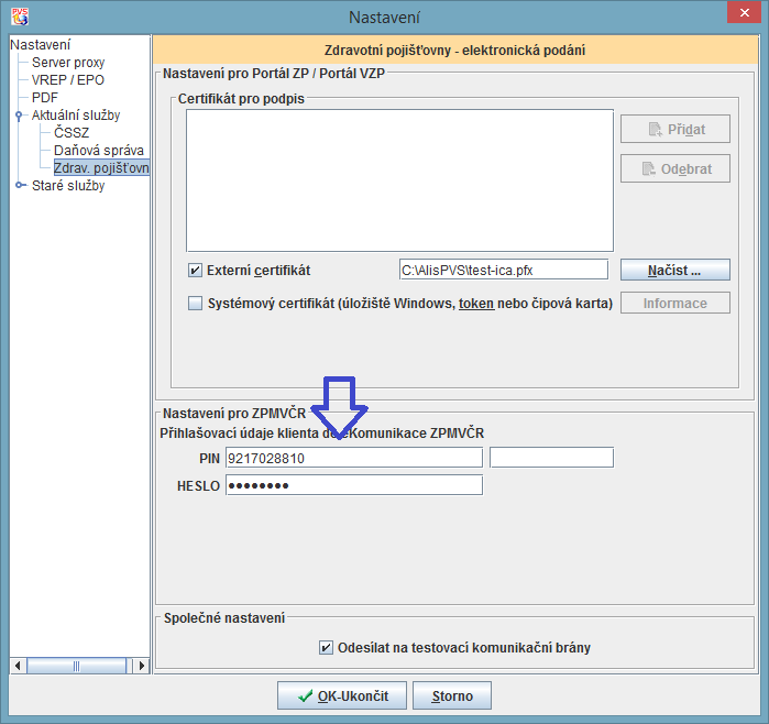 AlisPVS 5.X - jak na registraci organizací na portály pojišťoven Nastaveni_pvs_zpmvcr