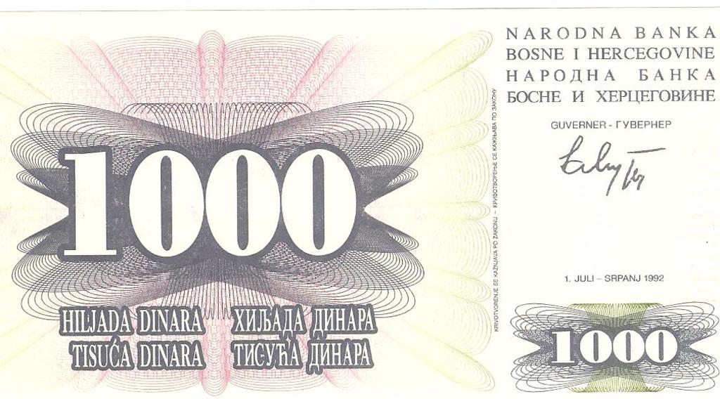 1000 dinares Bosnia año 1992 Image