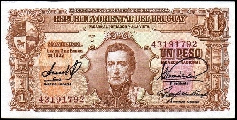 1 Peso de Uruguay, ley de 1939. 0000