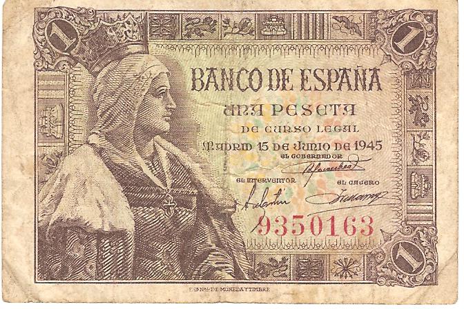 1 peseta de Isabel la Católica año 1945 Image