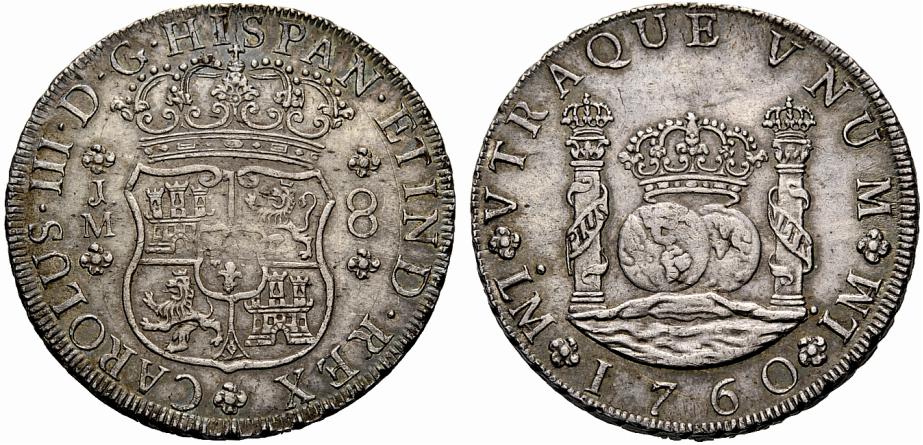 Reales de a 8 y del tipo columnario. Li_60ciii_JM_HI_dos_ptos_real_LA_HAY_CON_UNO_NO