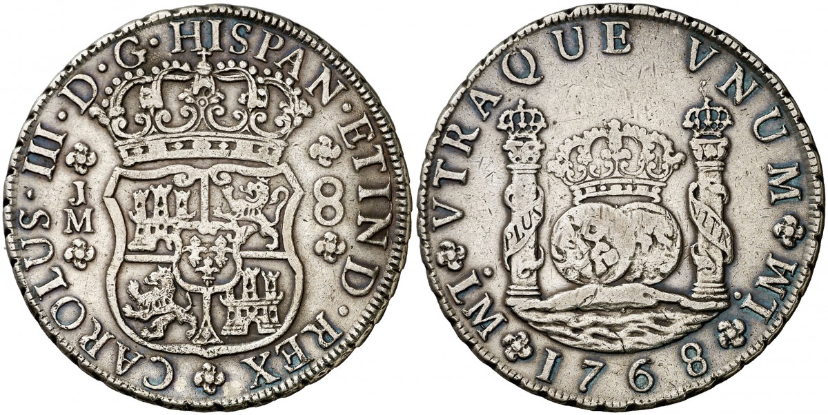 Reales de a 8 y del tipo columnario. Li_68_JM_dos_puntos_real