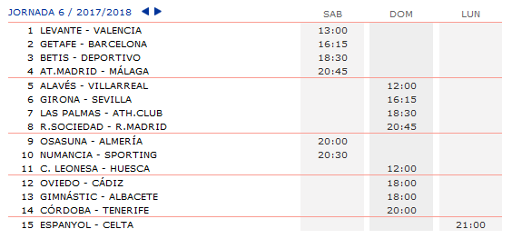 LA QUINIELA DE ZONAMALAGUISTA. J4ª (16-17-18 Septiembre) Q_HORARIOS