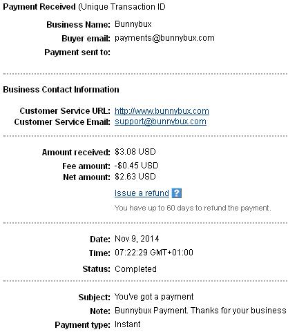 1º Pago de Bunnybux ( $3,08 ) Bunnybuxpayment