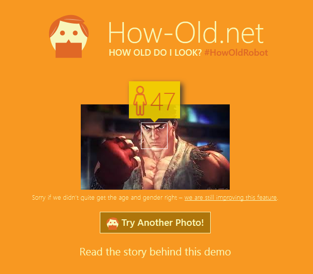 Let's see what how-old.net said about Street Fighter Ryu's age.... Howoldisryutoday