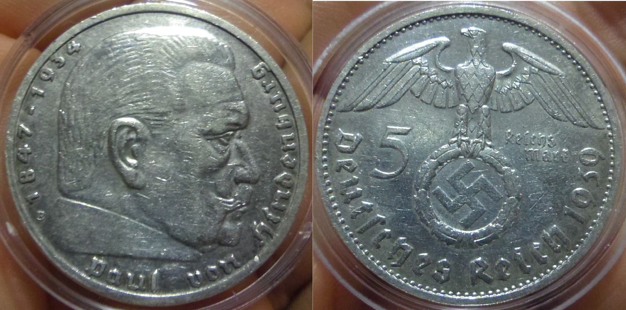 5 Reichsmark (Tipo Hindenburg). III Reich (Alemania). 1939. Viena (Austria). IMGP4297