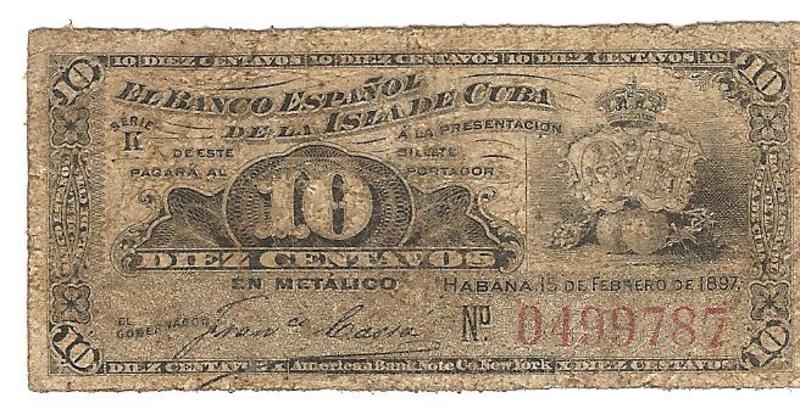 10 centavos banco de España en la isla de Cuba 105