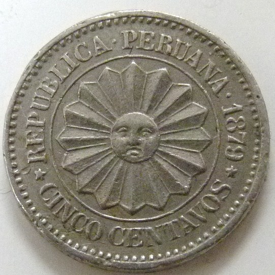 5 Centavos de Sol. Perú (1879) PER_5_Centavos_Sol_1879_anv