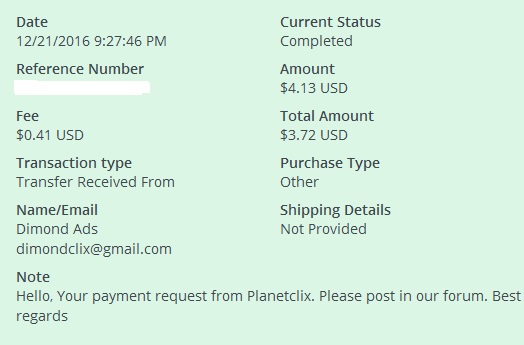 3º Pago de PlanetClix ( $4,13 ) Planetclixpayment