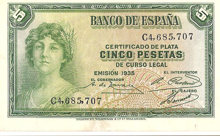  5 pesetas  certificado de plata año 1935 Image