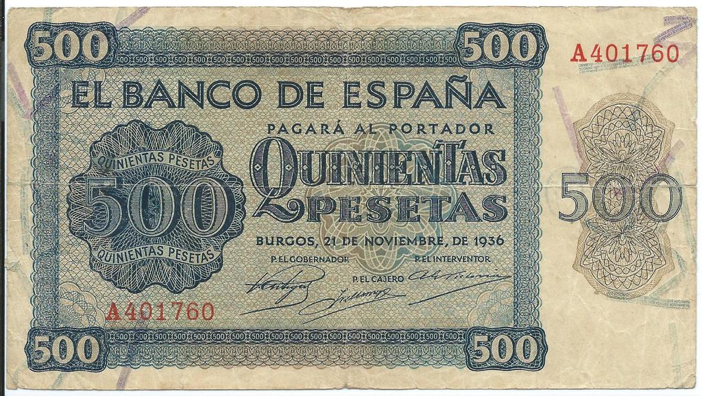 billete de 500 pesetas de 1936 Image