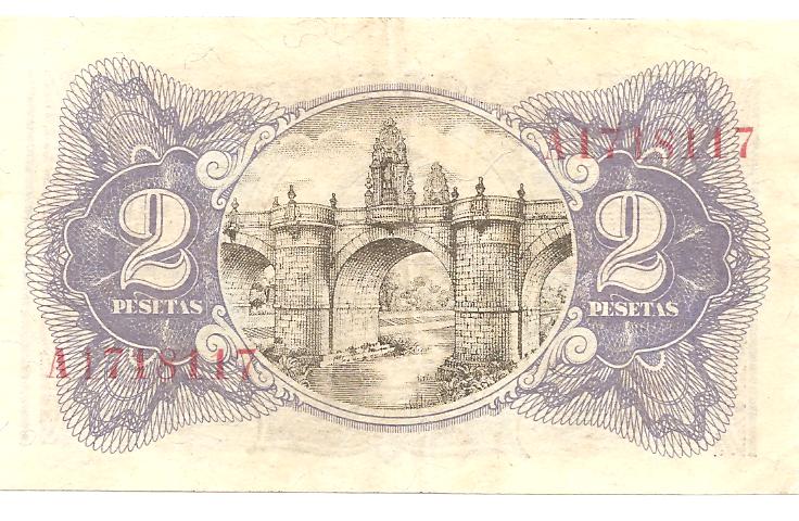 2 pesetas ministerio de hacienda año 1938  Image