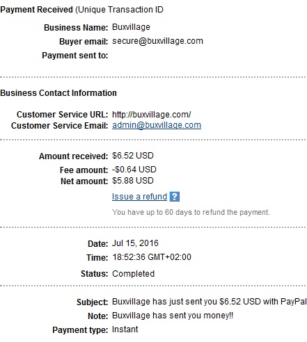 1º Pago de Buxvillage ( $6,52 ) Buxvillagepayment