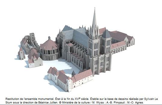 Dessins montrant l'évolution de l'abbaye de l'antiquité jusque au 16éme siécle  Denis5
