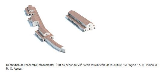 Dessins montrant l'évolution de l'abbaye de l'antiquité jusque au 16éme siécle  Denis-a