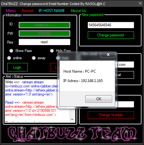CHATBUZZ Change password Email Number Coded By RASOL@N.C 45445845445545