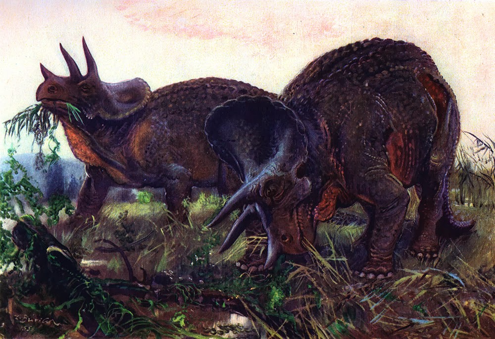 The Retrosaur Thread Paintings-dinosaurs-triceratops-_Zdenek-_Burian-_5