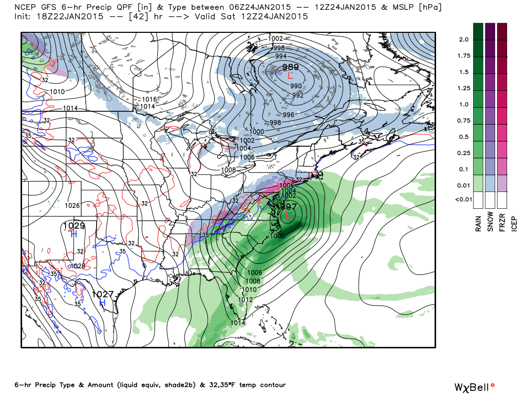 Update #3: Godzilla Caged, 1st Call Snow Map (1/24/15)  Gfs_ptype_slp_east_8