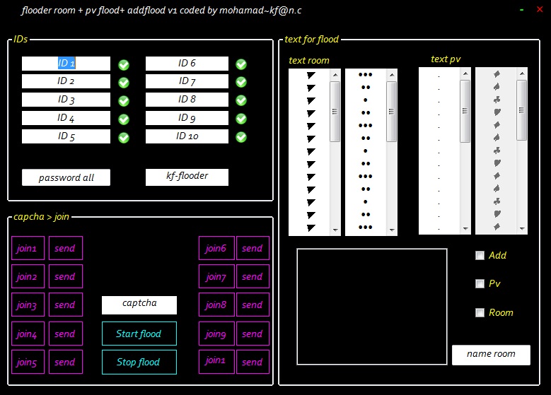 Flooder Room + Addflood + Pv Flood All User V1 Flooder