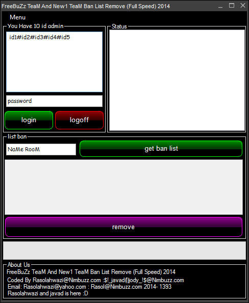 FreeBuZz TeaM And New1 TeaM Ban List Remove (Full Speed) (anti Block) 2014 By Rasolahwazi@Nimbuzz.com and $!_javad(l)jody_!$@Nimbuzz.com 4560312