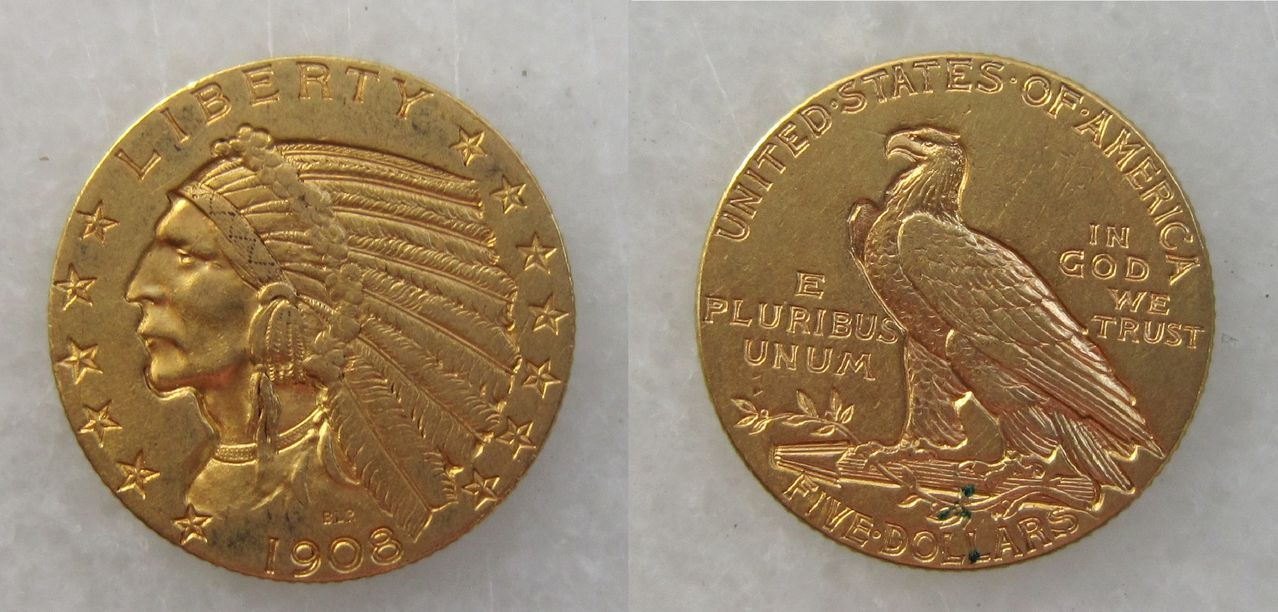 5 dollars "Indian Head". 1908. Philadelphia (U.S.A.) 5_d_lares_Philadelphia_1908_EEUU
