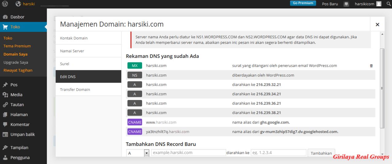 Cara Setting Blogger ke Custom Domain (TLD) Girilaya