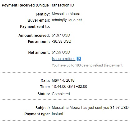 3rd payment from Cliquo ( $1,97 ) Cliquopayment