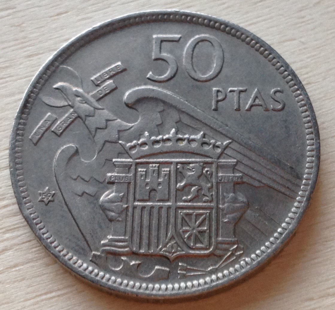 50 pesetas 1957 *59 ¿cuatro plumas? Image