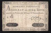 5 Libras Francia, 1791 (Primer asignado de la Asamblea Legislativa) David1