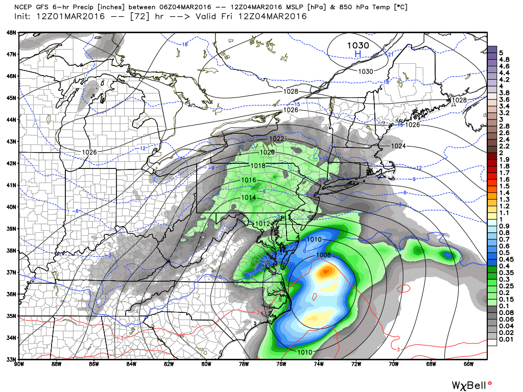 03/04 Minor Snow Event Gfs_pr6_slp_t850_ma_13