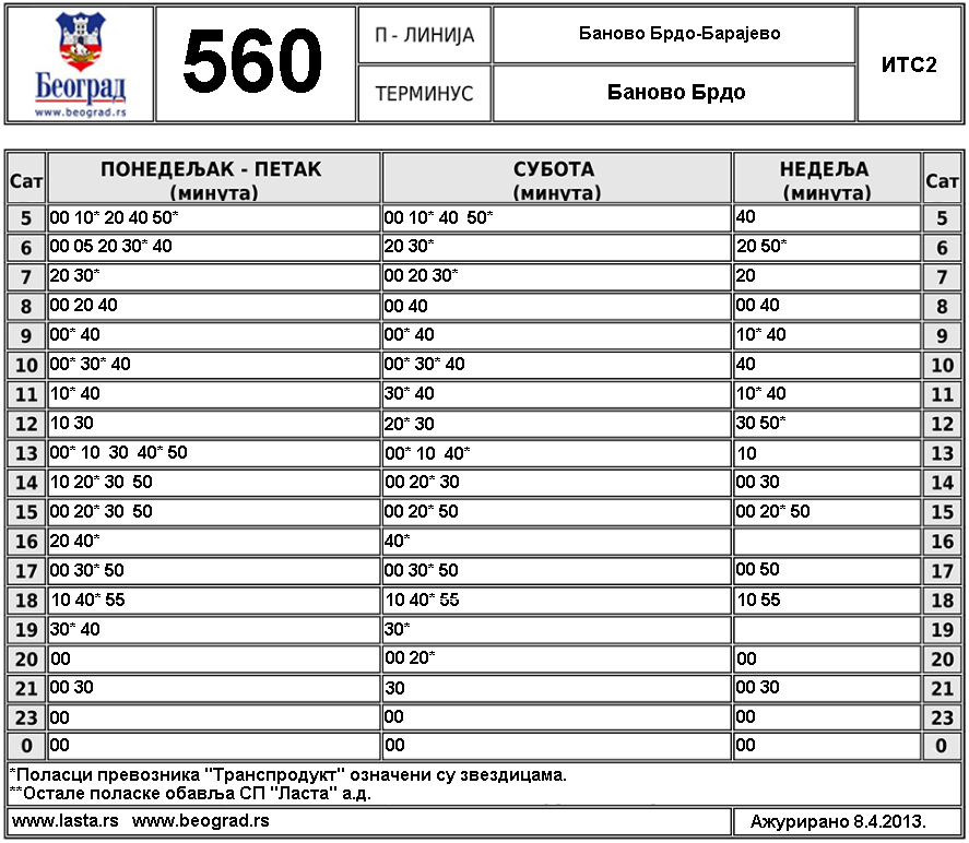 Lastin raspored voznje... 560