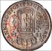 960 Reis 1814 B Brasil   /   acuñado sobre un Carolus de a 8  Image