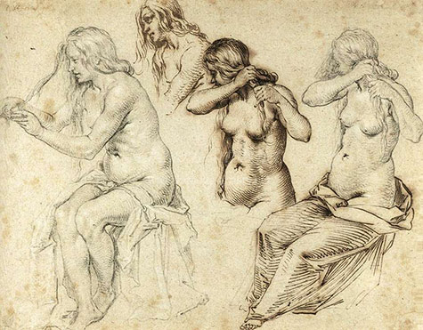 Crtež - Page 23 Four_studies_of_women_braiding_their_hair_artist