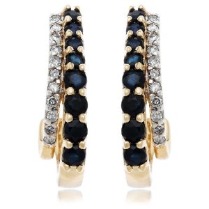 حلقان بالماس الازرق  2 14k-Yellow-Gold-Sapphire-and-Diamond-J-Hoop-Earrings