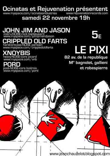 Sam 22/11 @ Pixi – PORD + XNOYBIS + CRIPPLED OLD FARTS + JJJ Flyconcert22novembreouexu1