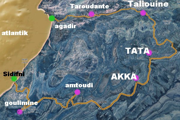 Carte et treck Tata ville et palmeraie  carte circuit Akka tata Sidi ifni Tata_akka_sidifni