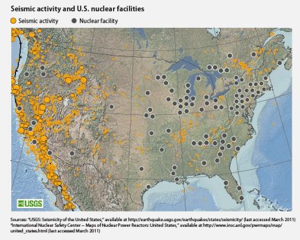 Mapa que muestra actividad sismica en EEUU y la ubicacion de las plantas nucleares 1300223915-66020e5ab7eca041161db75c2cd8201e