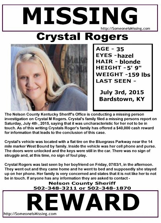 Crystal Rogers, 35, Missing Since July 3rd, 2015 - Bardstown, KY Crystal-rogers