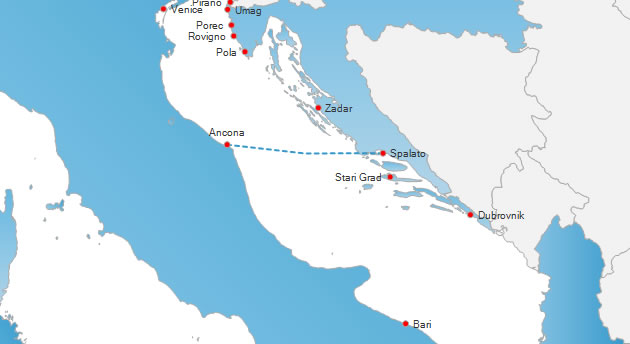 Kip Gospe od Loreta visok 17 metara Ancona-to-Split-ferry-route-map